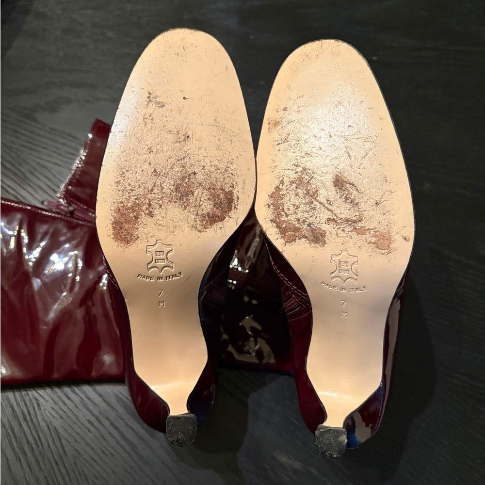 ISAAC Made in Italy Burgundy Patent Leather Tall Boots Size 7M - Picture 12 of 12